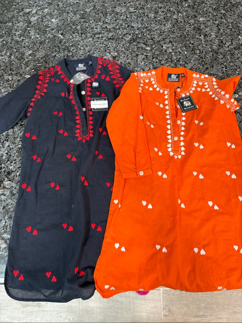 XS Girls Madison Matthews Embroidered Heart Dresses, lot of 2 - Navy & Orange
